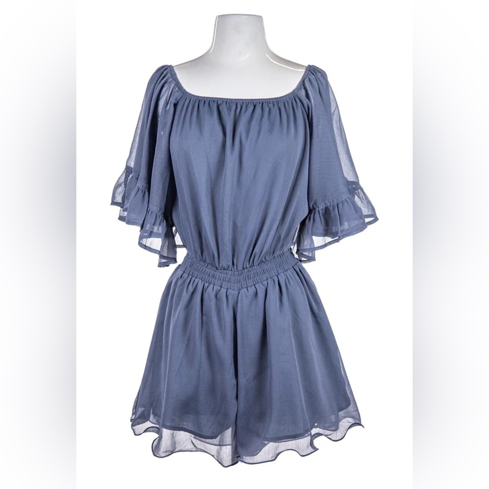 Endless Rose Dusty Blue Ruffle Romper